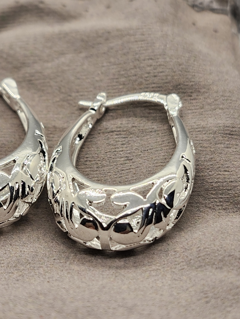 Sterling Silver Carved Hoop Earrings - Picture 10 of 12